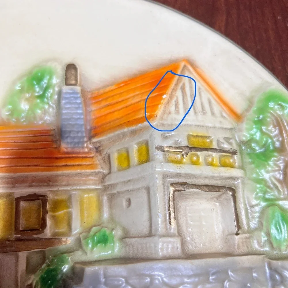 Vintage Chalkware Cottage Village‎ Wall Plaque 11.5